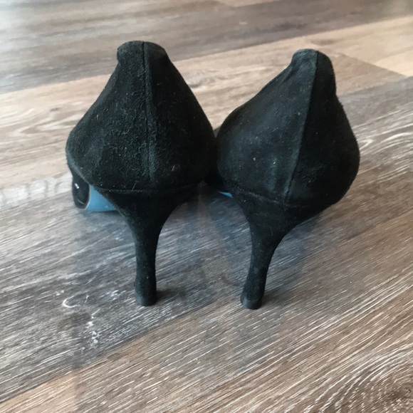 CYNTHIA ROWLEY Vintage Y2K Black Suede Peep Toe Pumps Size 11 - Picture 5 of 7